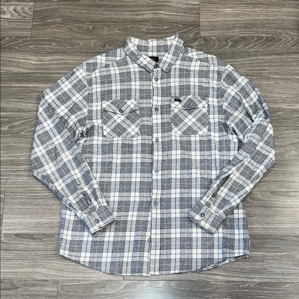 RVCA Gray and White Plaid Button-Down Shirt